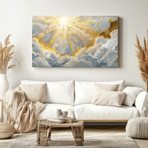 Sunburst Sky Canvas Print – Abstract Wall Art with Golden Accents