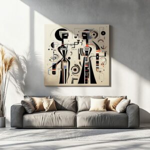 Abstract geometric figures print in a modern living space