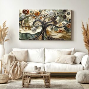 Abstract tree of life print in neutral interior