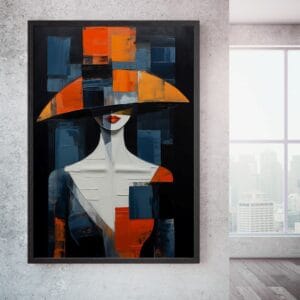 Abstract woman hat print in black frame for corridor.