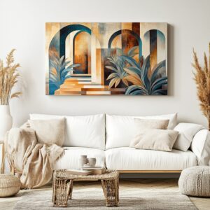 Architectural garden print displayed in a neutral interior setting.