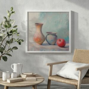 Classic Soft Still Life Canvas Print in an elegant white frame