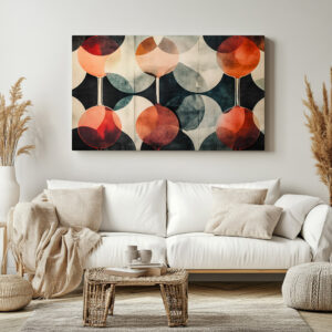 Modern Nordic Glass Art canvas print above a neutral-toned sofa in a minimalist living room.