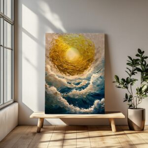 Modern ocean and sun canvas print in bright living room