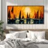 Mosaic Sunset Sailboats Print | Abstract Seascape Wall Art