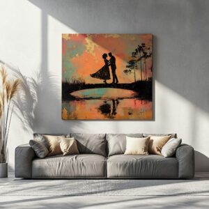Romantic Couple Silhouette Canvas Print in a contemporary living room