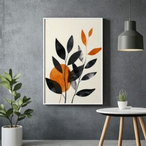 Autumn road landscape print with white frame. Ideal for Scandinavian boho decor.