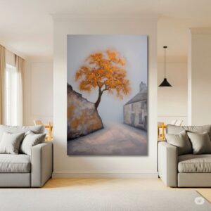A large 'Autumn Morning' canvas print in a modern living room