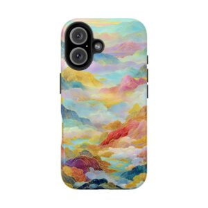 Pastel landscape tough phone case with colorful artistic mountain and cloud design