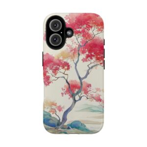 Artistic Japanese style phone case with watercolor pink blossom tree