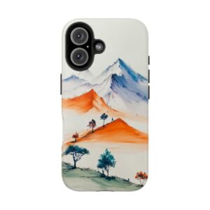 Artistic mountain landscape phone case with modern nature illustration