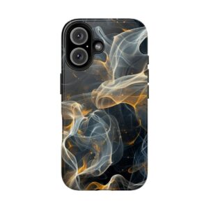 Luxury abstract smoke phone case with black and gold flowing design