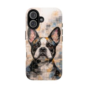 artistic french bulldog phone case with geometric dog illustration on smartphone case