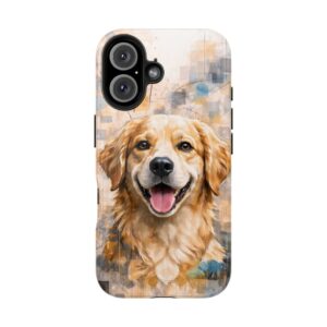 artistic golden retriever phone case with modern dog portrait illustration