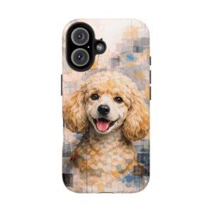 artistic poodle phone case with curly dog portrait illustration