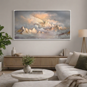 Misty Mountains artwork in white frame modern wall décor
